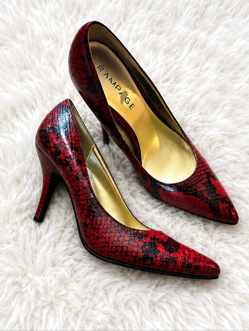 Rampage Red and Black Snake-Print Pointed Toe Stiletto Pumps